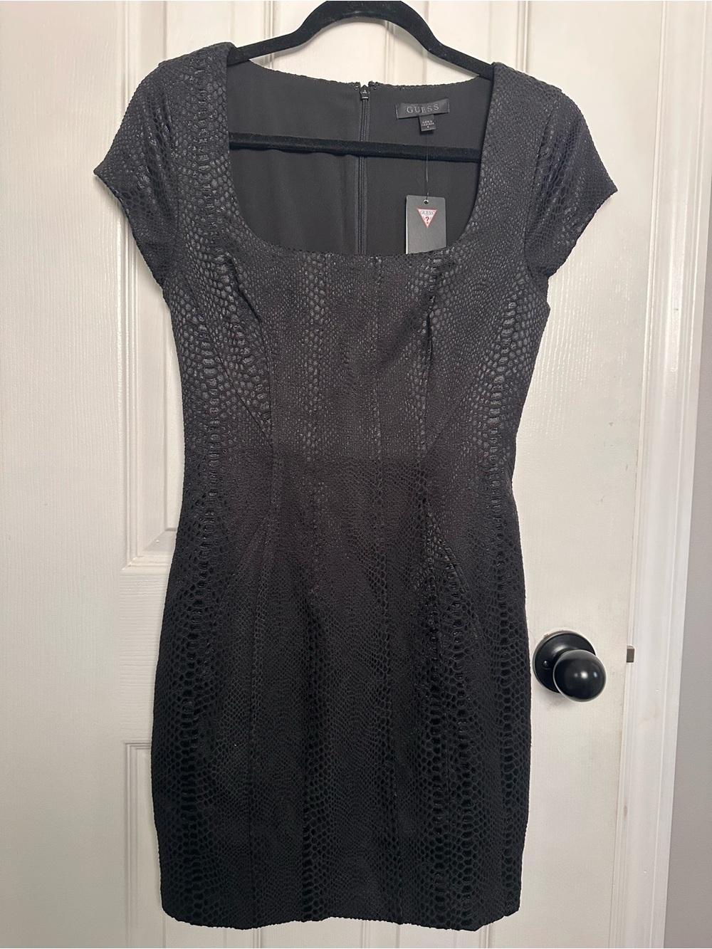 Guess by Marciano Black Textured Cap-Sleeve Mini Dress
